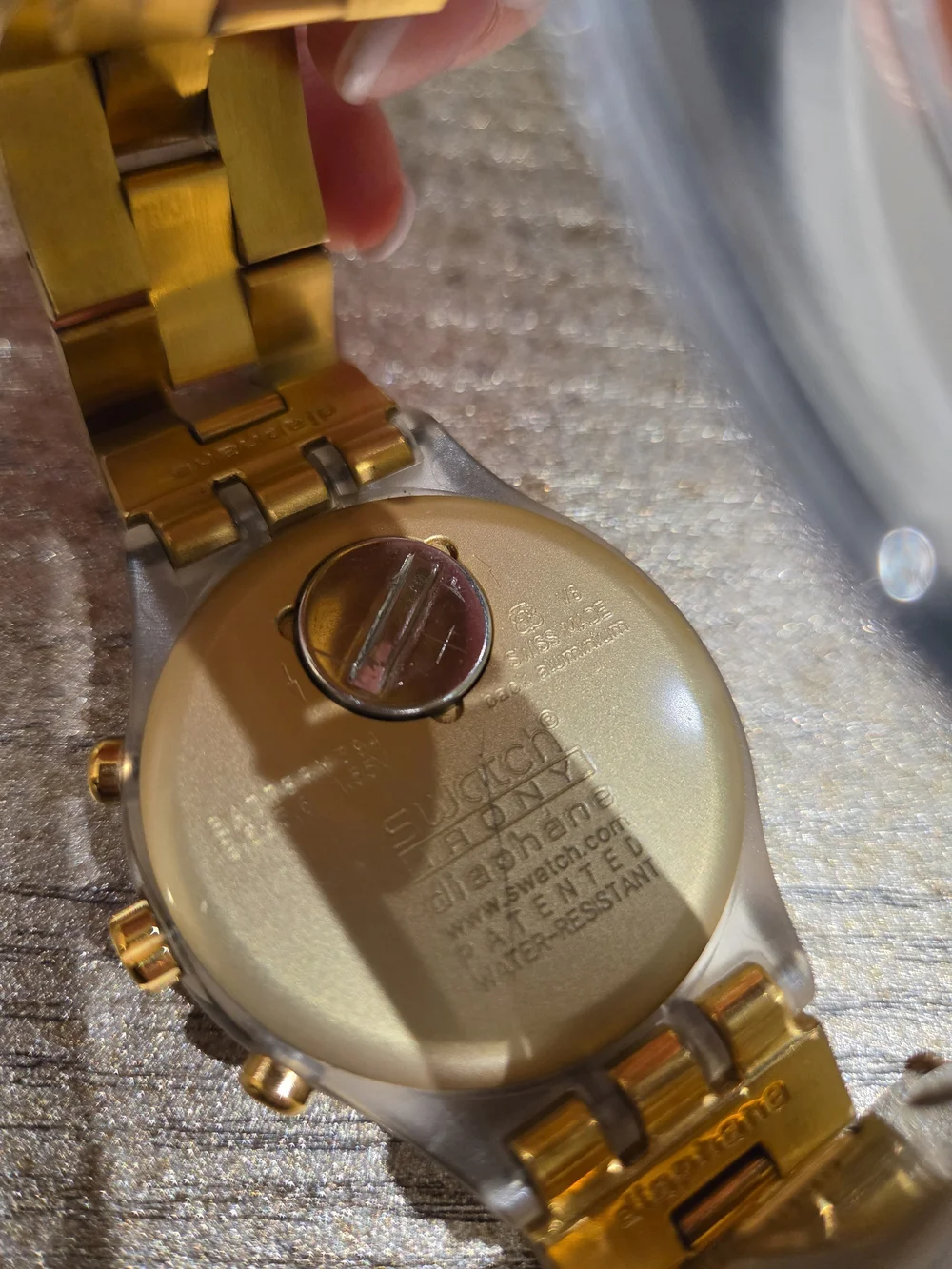 Swatch Irony Diaphane Chronograph “Full-Blooded Gold,” reference SVCK4032G